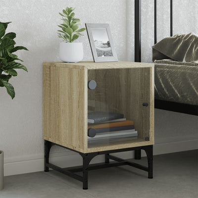 Bedside Cabinet with Glass Door Sonoma Oak 35x37x50 cm