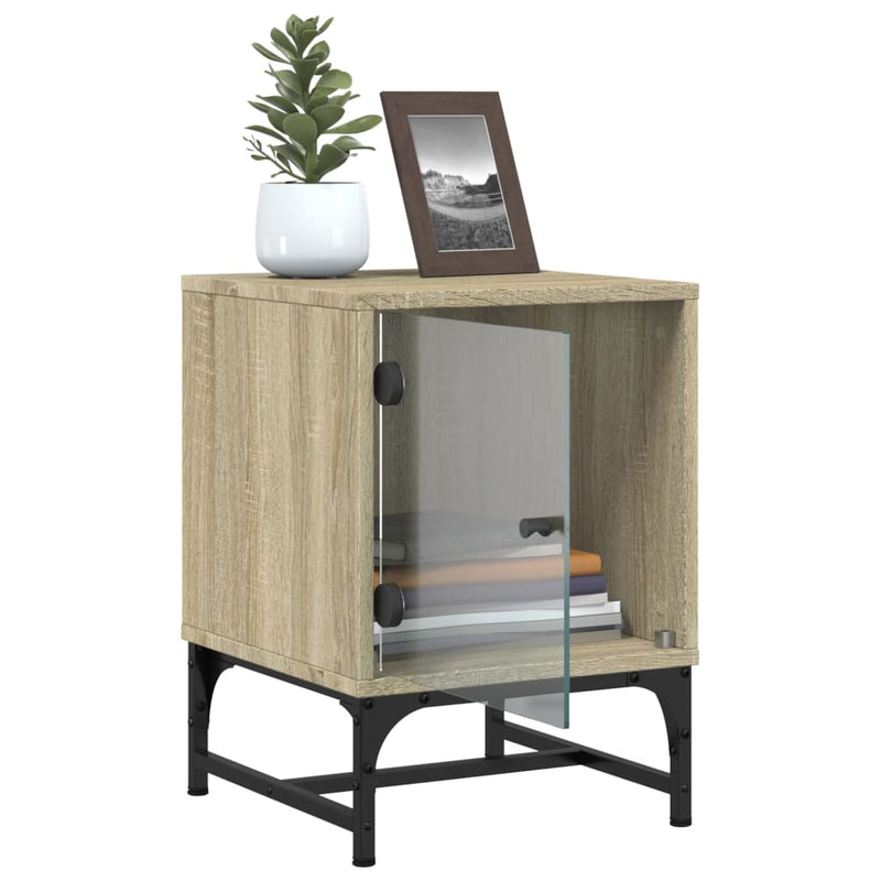 Bedside Cabinet with Glass Door Sonoma Oak 35x37x50 cm