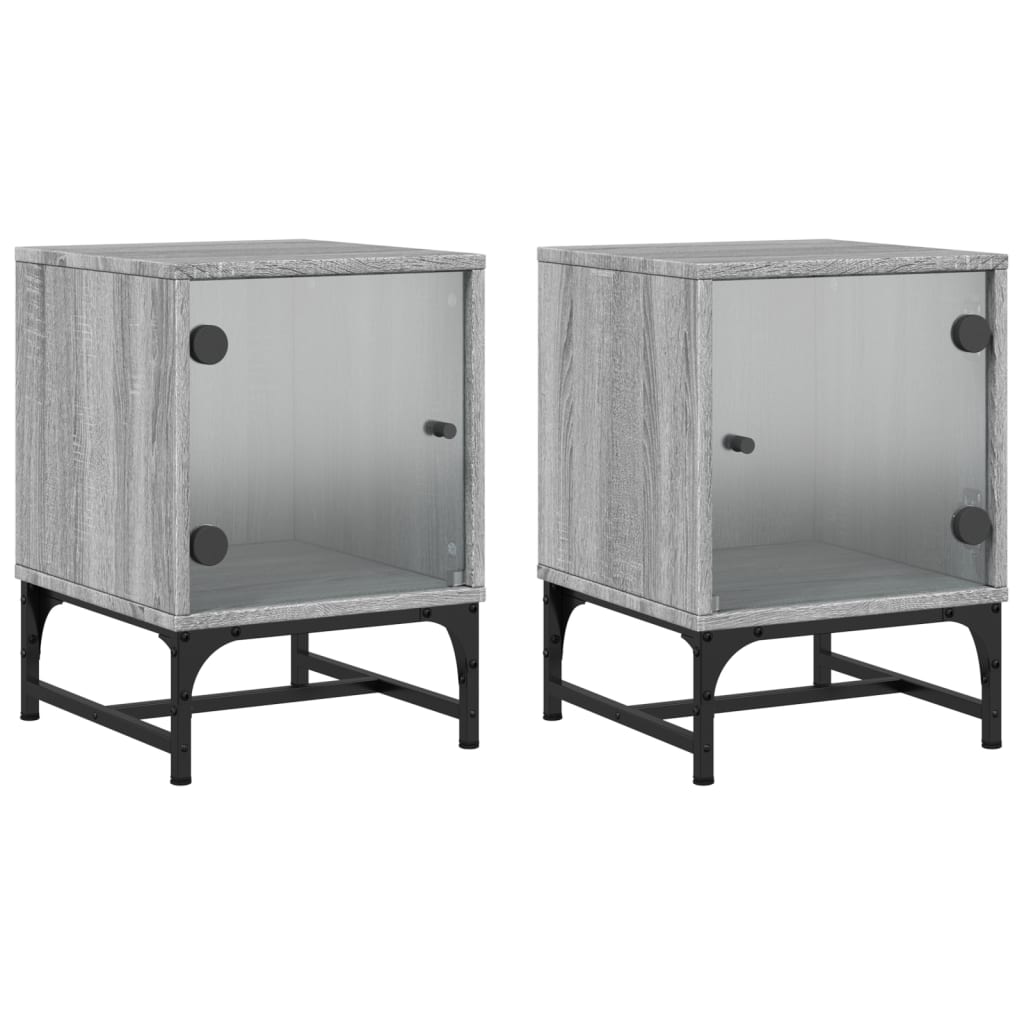 vidaXL Bedside Cabinets with Glass Doors 2 pcs Grey Sonoma 35x37x50 cm 2