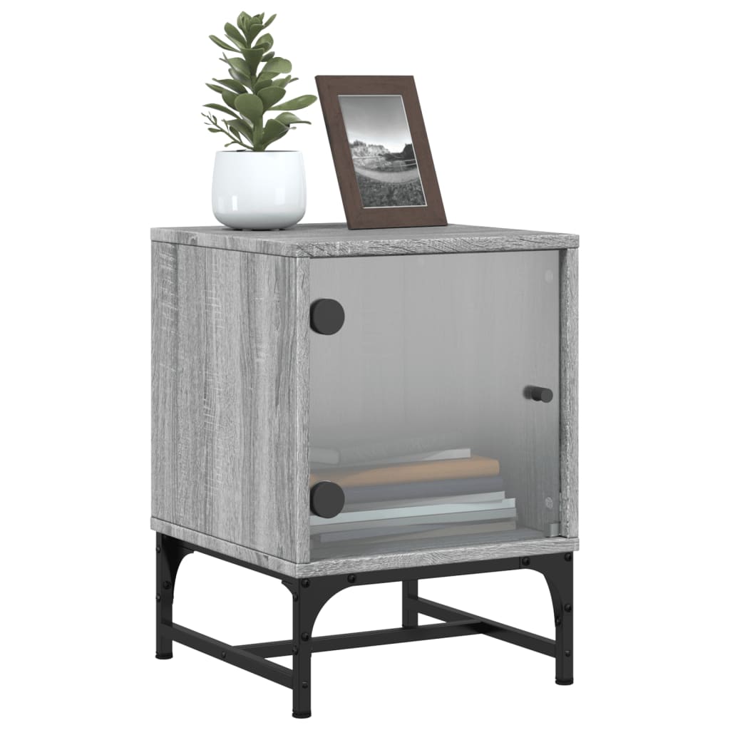 vidaXL Bedside Cabinets with Glass Doors 2 pcs Grey Sonoma 35x37x50 cm 5