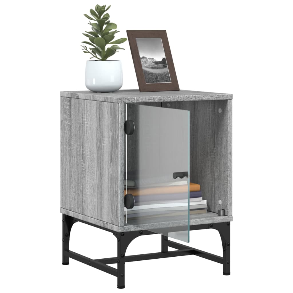 vidaXL Bedside Cabinets with Glass Doors 2 pcs Grey Sonoma 35x37x50 cm 6