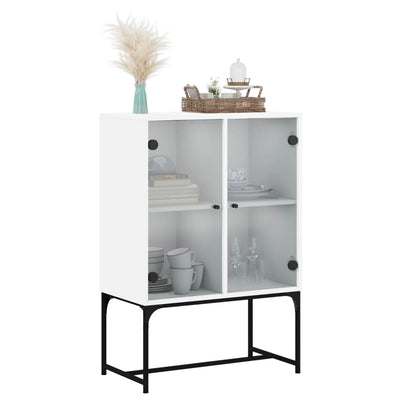 Side Cabinet with Glass Doors White 69x37x100 cm