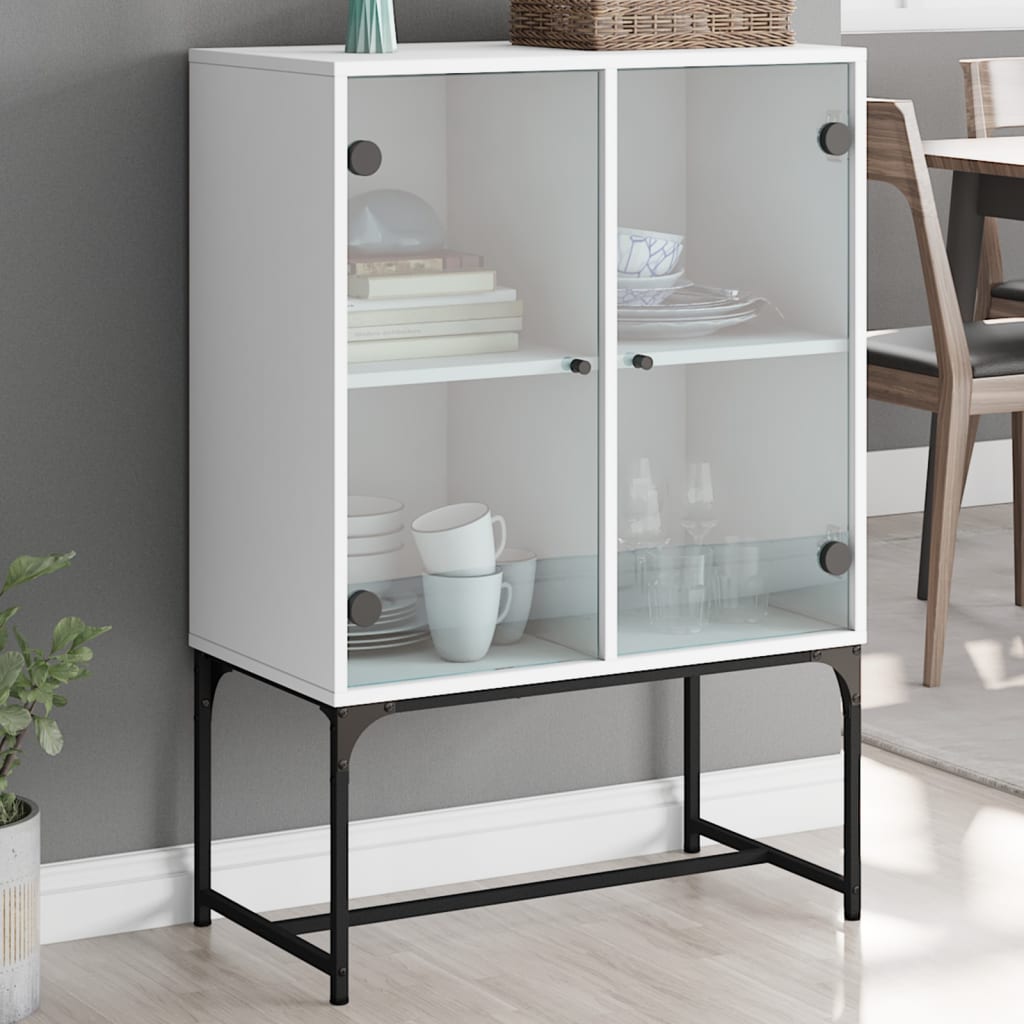 Side Cabinet with Glass Doors 69x37x100 cm White