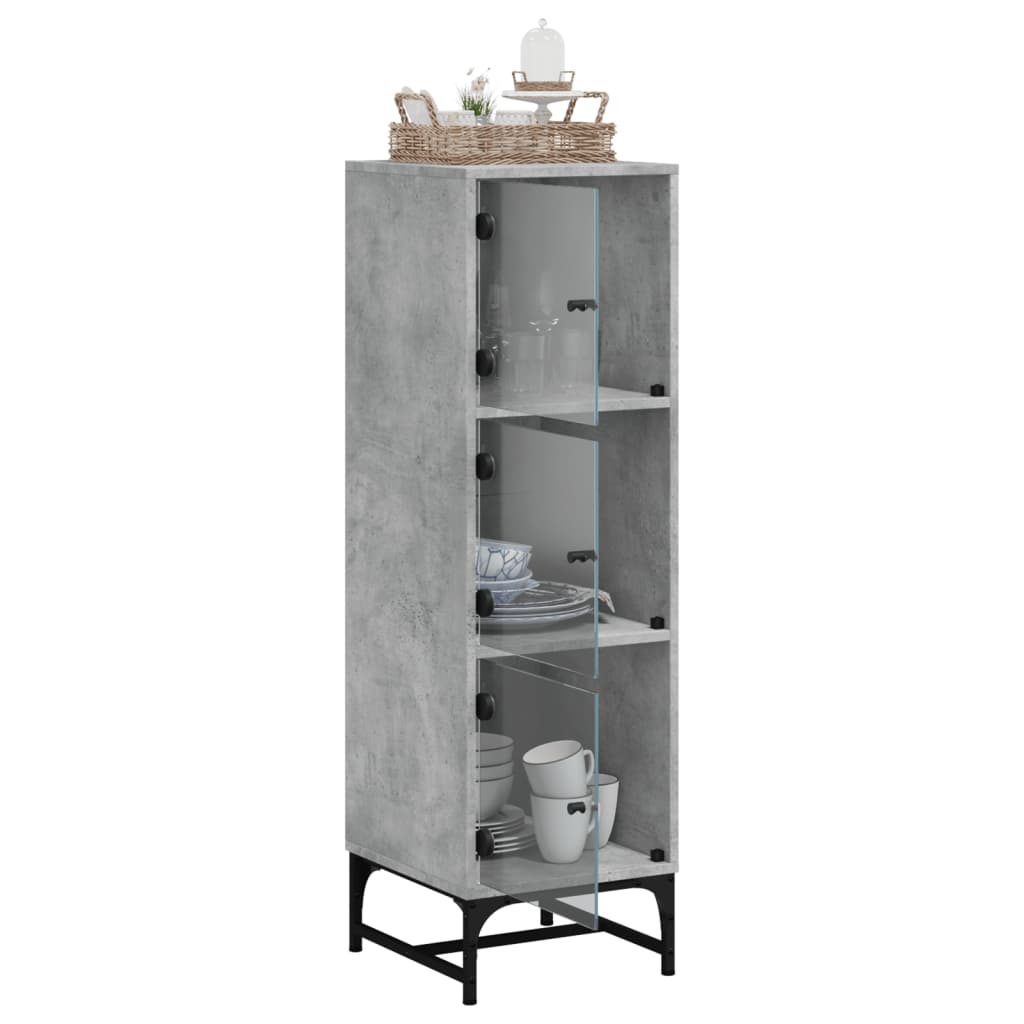 vidaXL Highboard with Glass Doors Concrete Grey 35x37x120 cm 5
