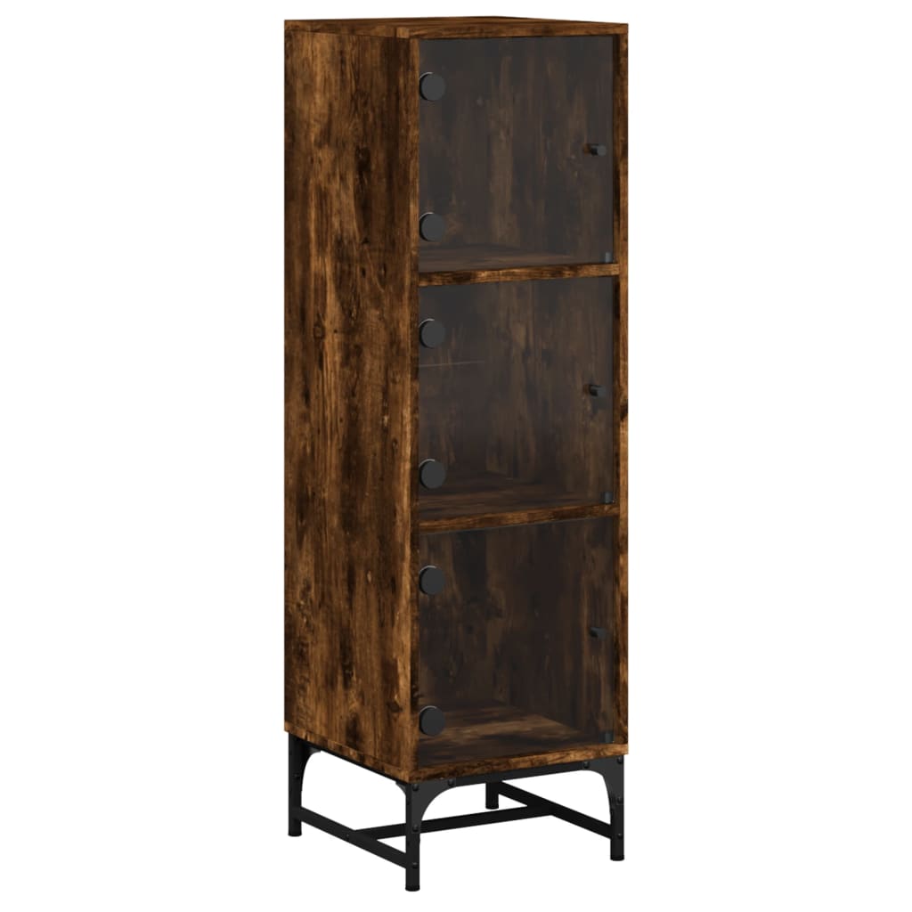 vidaXL Highboard with Glass Doors Smoked Oak 35x37x120 cm 2