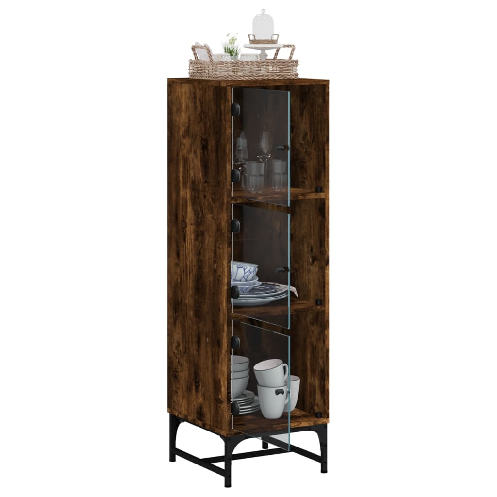 vidaXL Highboard with Glass Doors Smoked Oak 35x37x120 cm 5