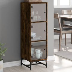 vidaXL Highboard with Glass Doors Smoked Oak 35x37x120 cm 1
