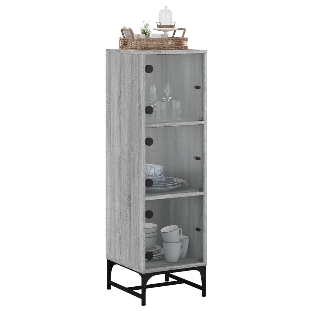 vidaXL Highboard with Glass Doors Grey Sonoma 35x37x120 cm 4