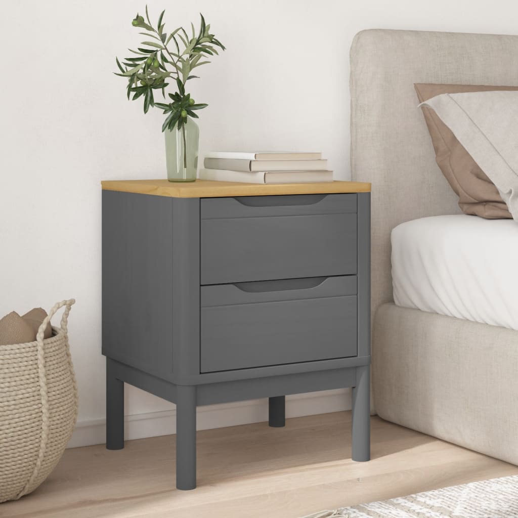 vidaXL Bedside Cabinet FLORO Grey 45x39x57 cm Solid Wood Pine 3