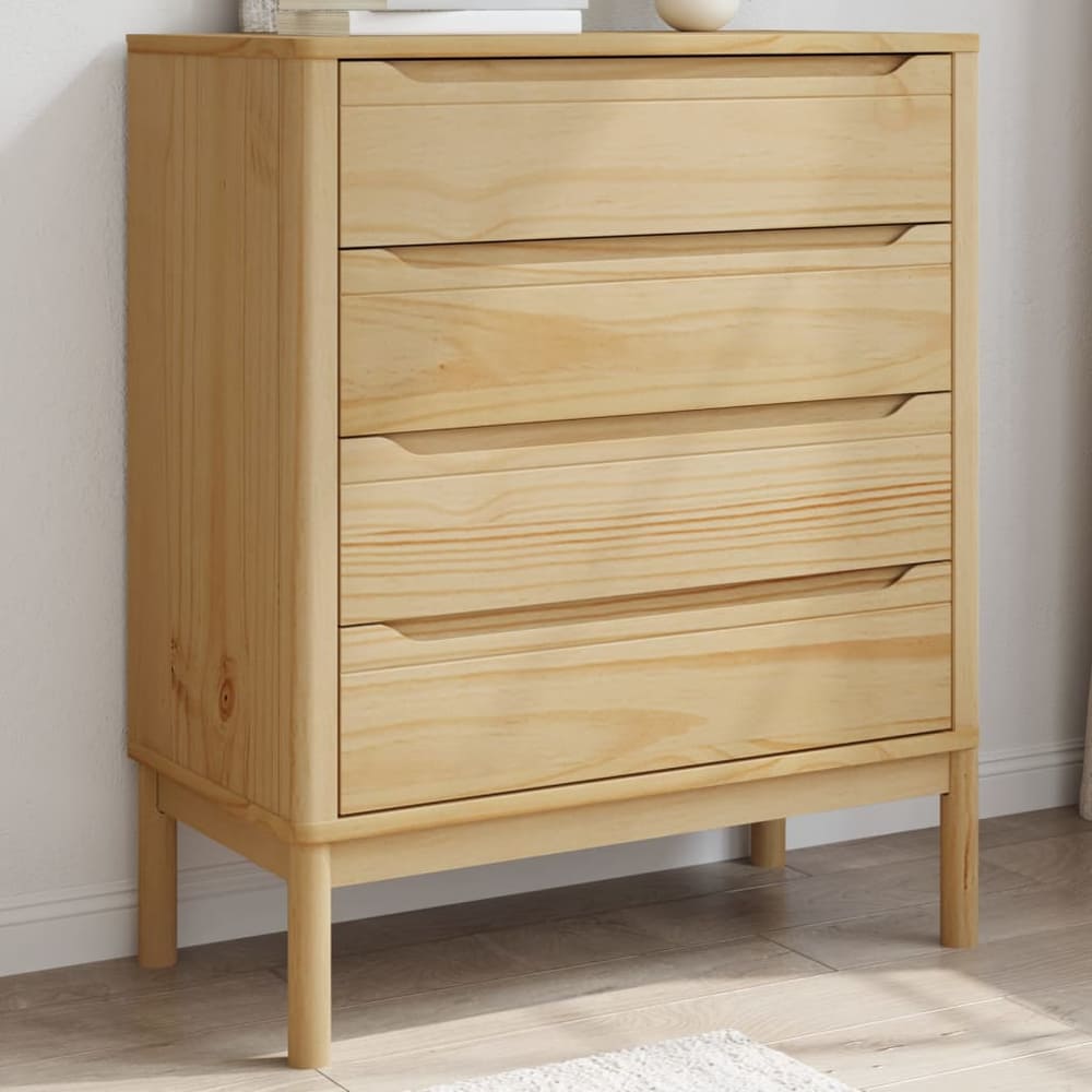 Chest of Drawers "FLORO" Solid Wood Pine Wax brown