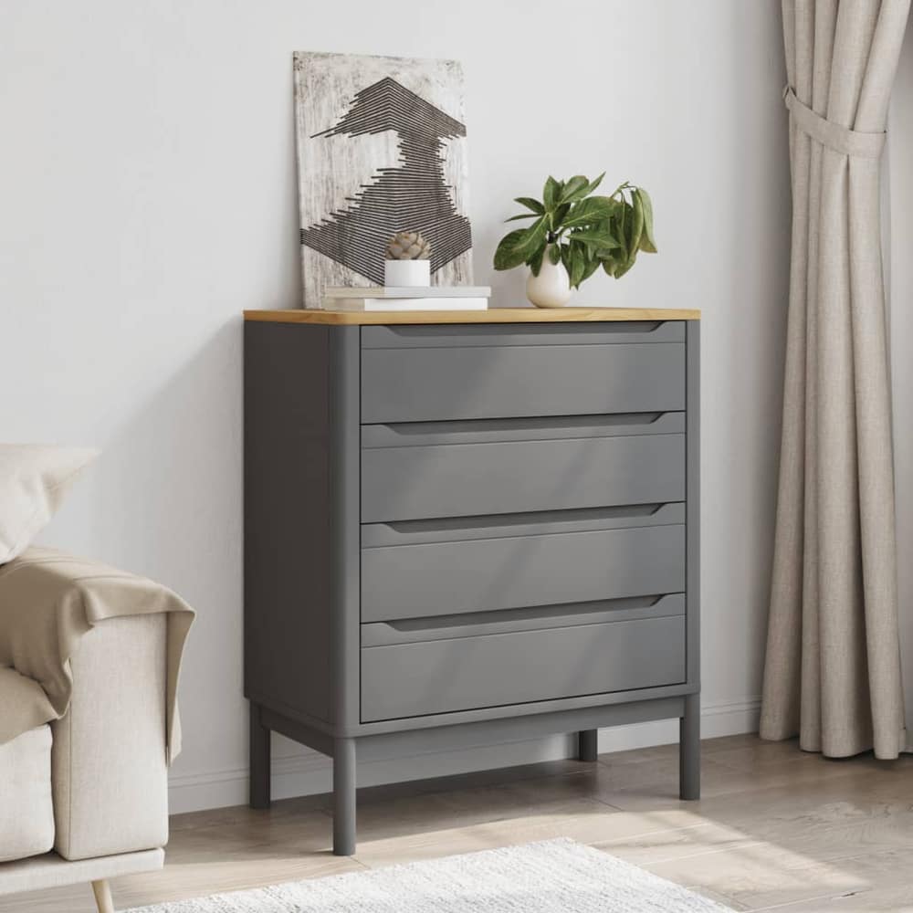 Chest of Drawers "FLORO" Solid Wood Pine Grey