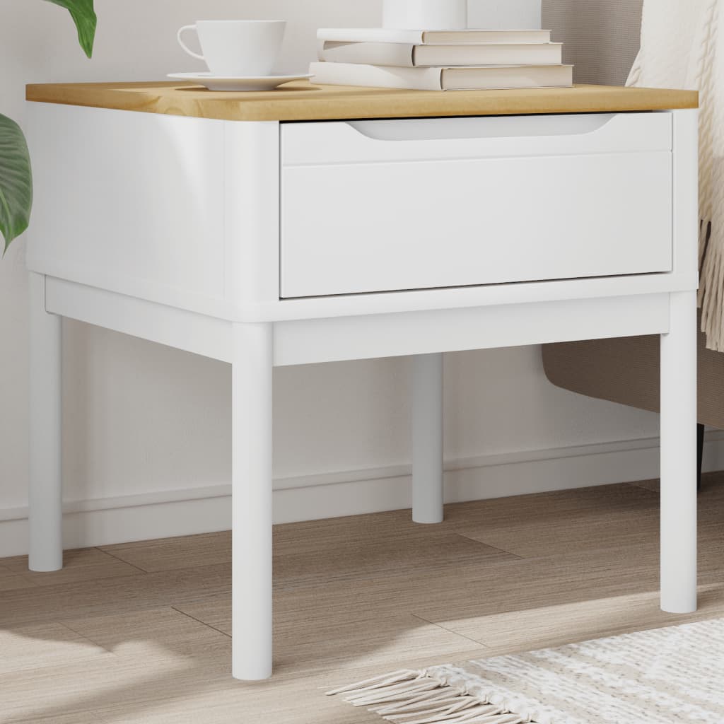 Lamp Table "FLORO" 55x55x54 cm Solid Wood Pine White