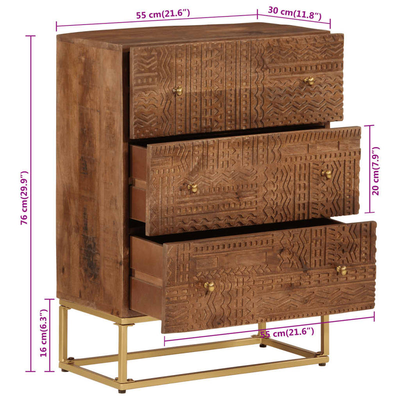 Chest of Drawers 55x30x76 cm Solid Wood Mango and Iron