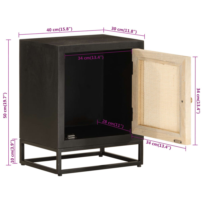 Bedside Cabinet Black 40x30x50 cm Solid Wood Mango and Iron