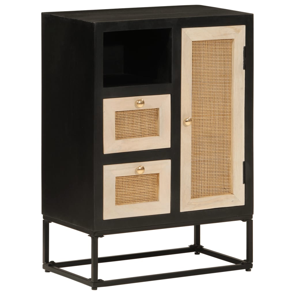 vidaXL Sideboard Black 55x30x76 cm Solid Wood Mango and Iron 1