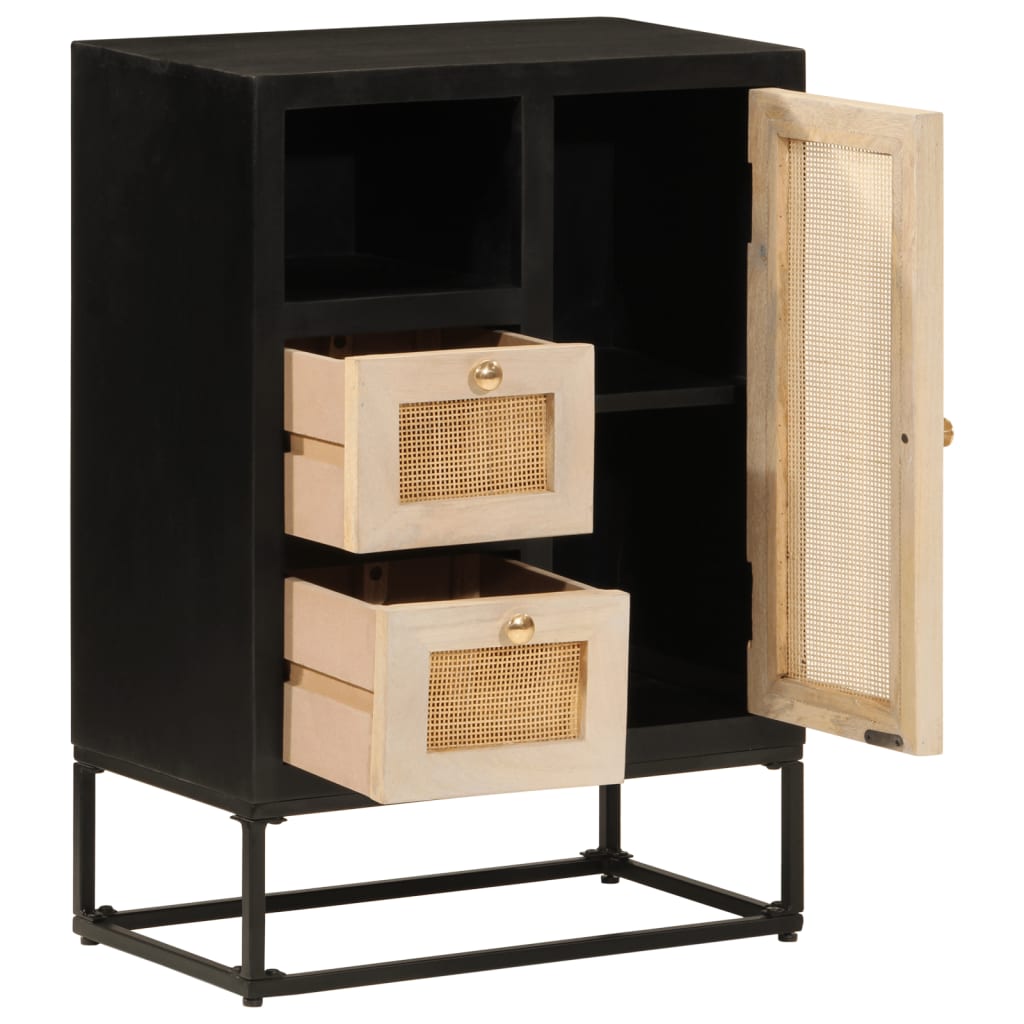 vidaXL Sideboard Black 55x30x76 cm Solid Wood Mango and Iron 2