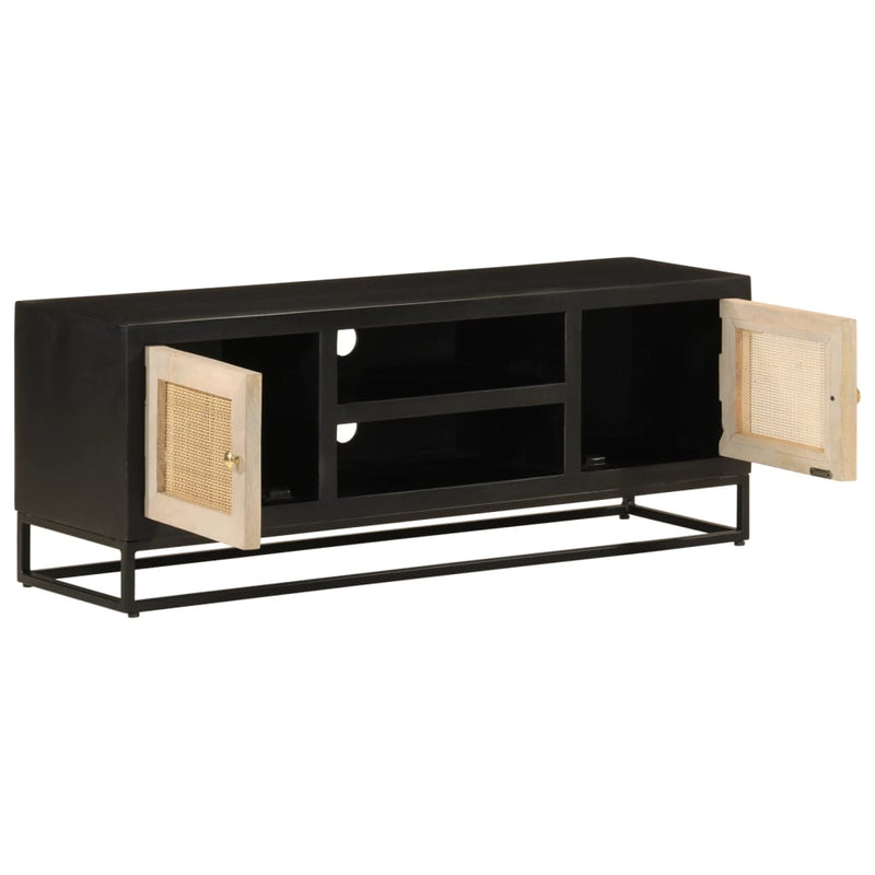 TV Cabinet Black 110x30x40 cm Solid Wood Mango and Iron