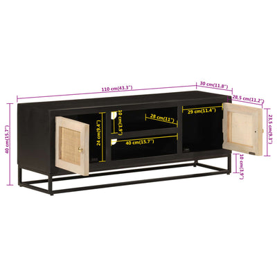 TV Cabinet Black 110x30x40 cm Solid Wood Mango and Iron