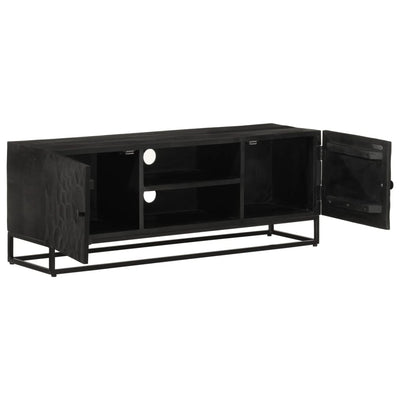 TV Cabinet Black 110x30x40 cm Solid Wood Mango and Iron