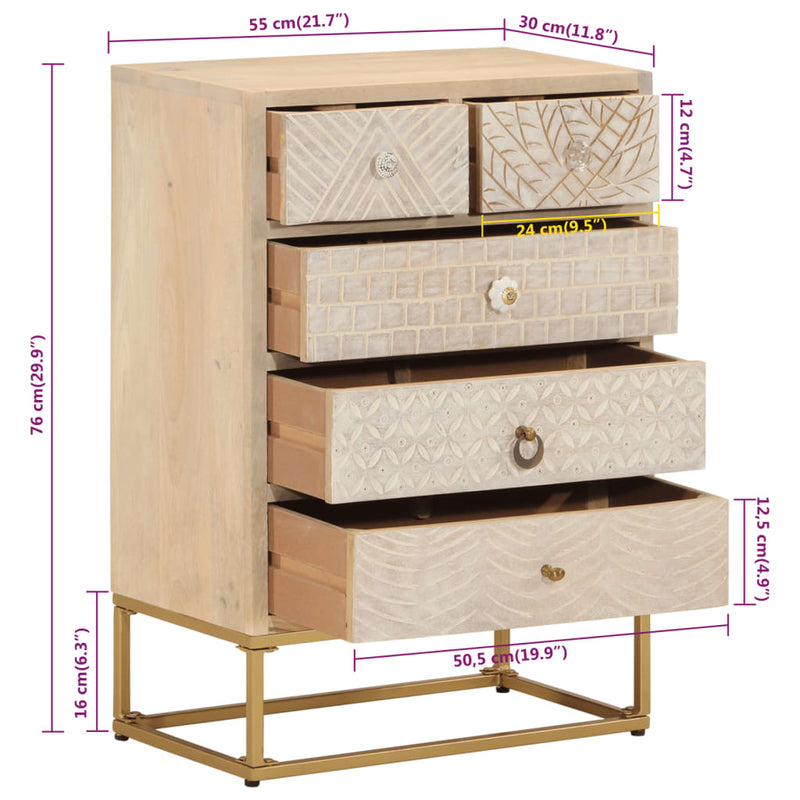 Chest of Drawers 55x30x76 cm Solid Wood Mango and Iron