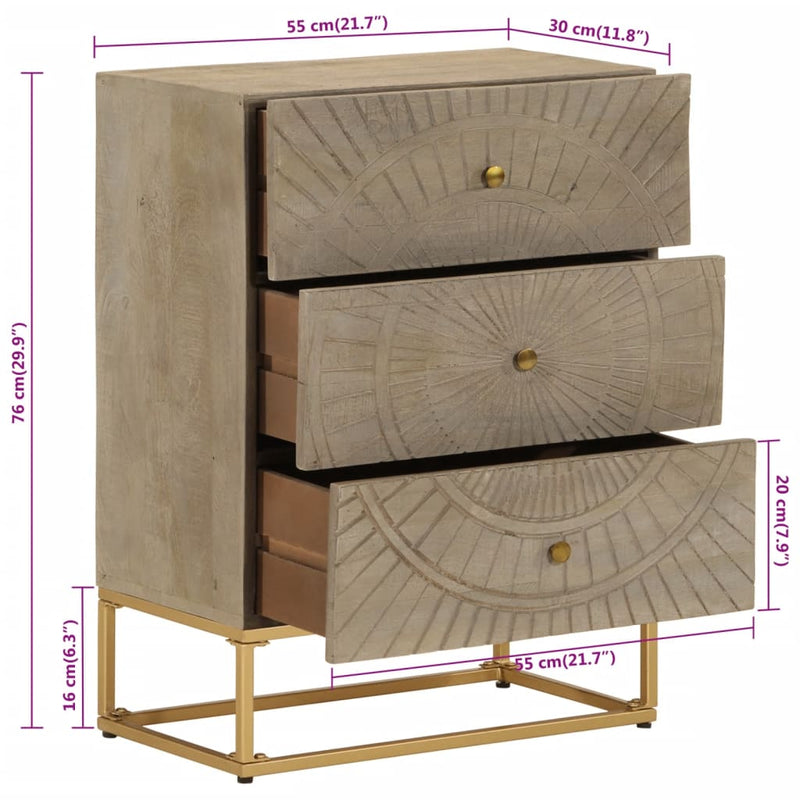 Chest of Drawers 55x30x76 cm Solid Wood Mango and Iron