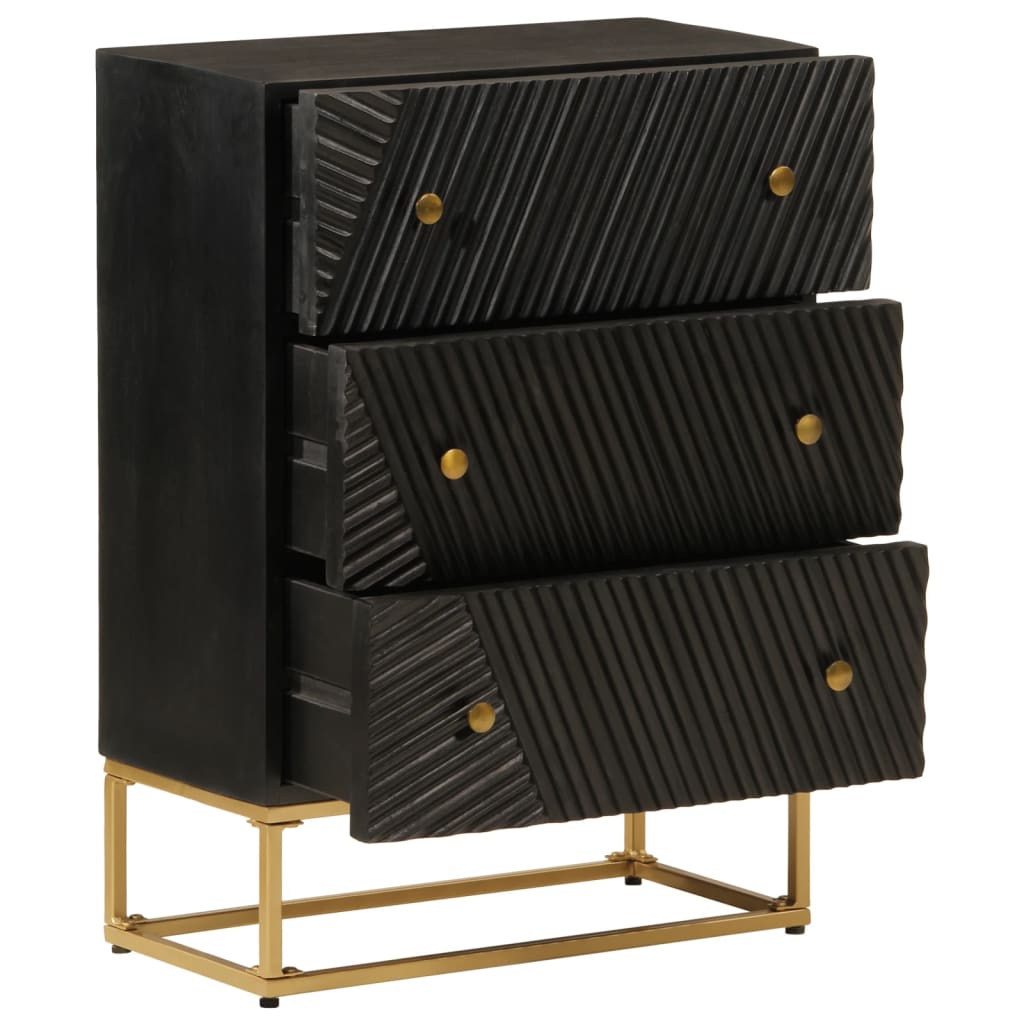 Sideboard Black Solid Wood Mango and Iron With 3 drawers