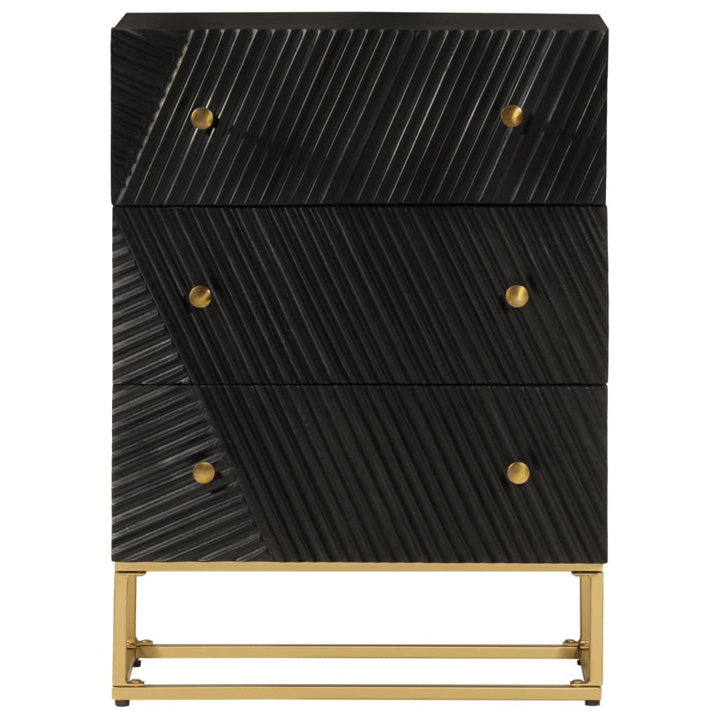 Sideboard Black Solid Wood Mango and Iron With 3 drawers