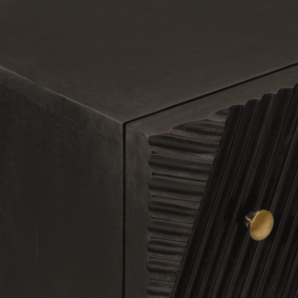 Sideboard Black Solid Wood Mango and Iron With 3 drawers
