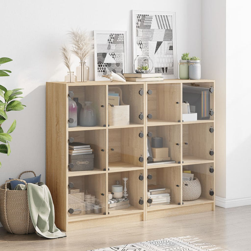 Bookcase with Doors Sonoma Oak 136x37x109 cm Engineered Wood