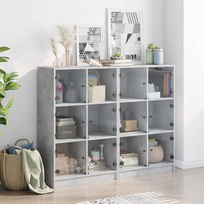 Bookcase with Doors Concrete Grey 136x37x109 cm Engineered Wood