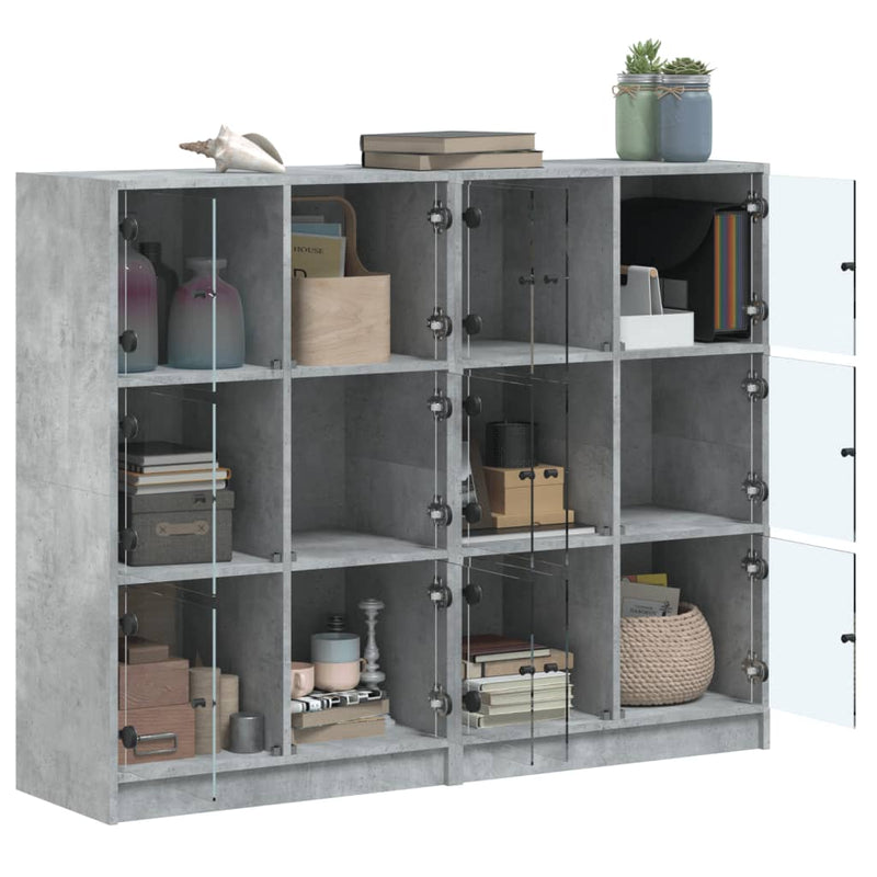 Bookcase with Doors Concrete Grey 136x37x109 cm Engineered Wood