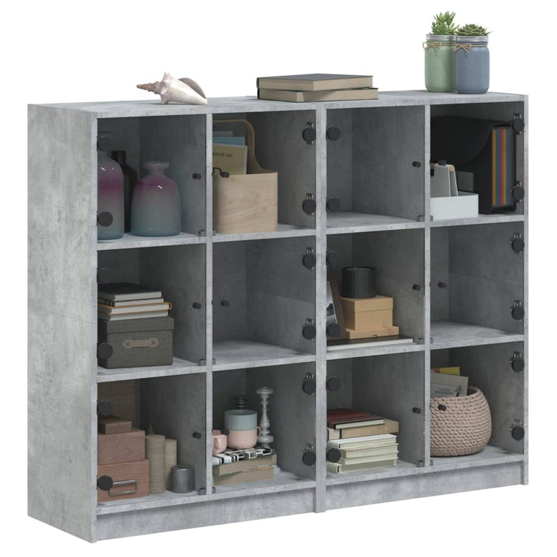 Bookcase with Doors Concrete Grey 136x37x109 cm Engineered Wood