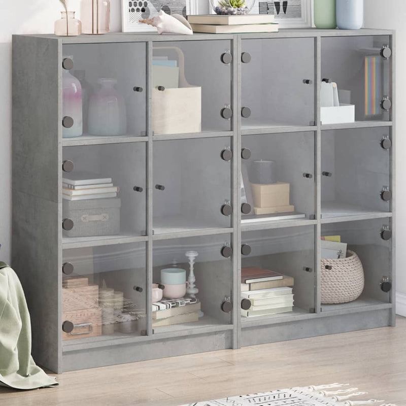 Bookcase with Doors Concrete Grey 136x37x109 cm Engineered Wood