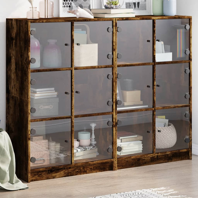 Bookcase with Doors Smoked Oak 136x37x109 cm Engineered Wood