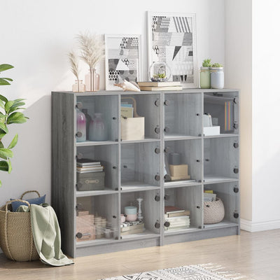 Bookcase with Doors Grey Sonoma 136x37x109 cm Engineered Wood