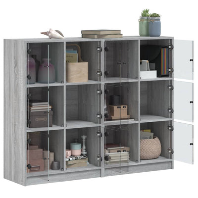 Bookcase with Doors Grey Sonoma 136x37x109 cm Engineered Wood