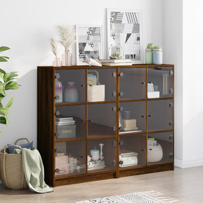 Bookcase with Doors Brown Oak 136x37x109 cm Engineered Wood