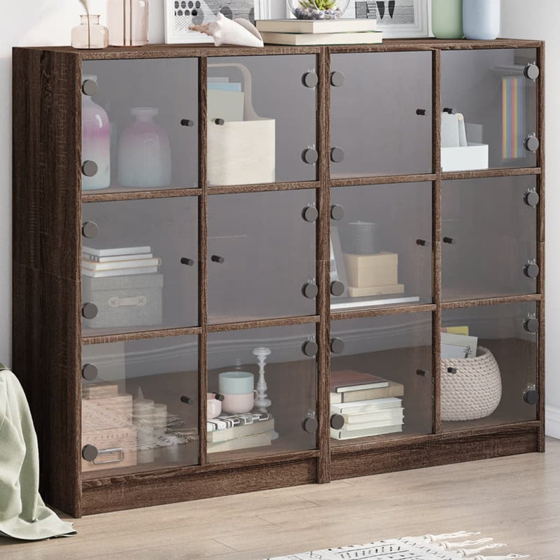 Bookcase with Doors Brown Oak 136x37x109 cm Engineered Wood