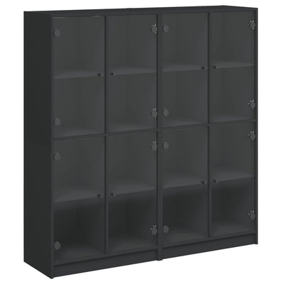 Bookcase with Doors Black 136x37x142 cm Engineered Wood