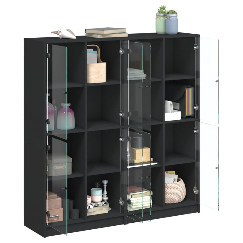 Bookcase with Doors Black 136x37x142 cm Engineered Wood