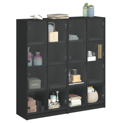 Bookcase with Doors Black 136x37x142 cm Engineered Wood