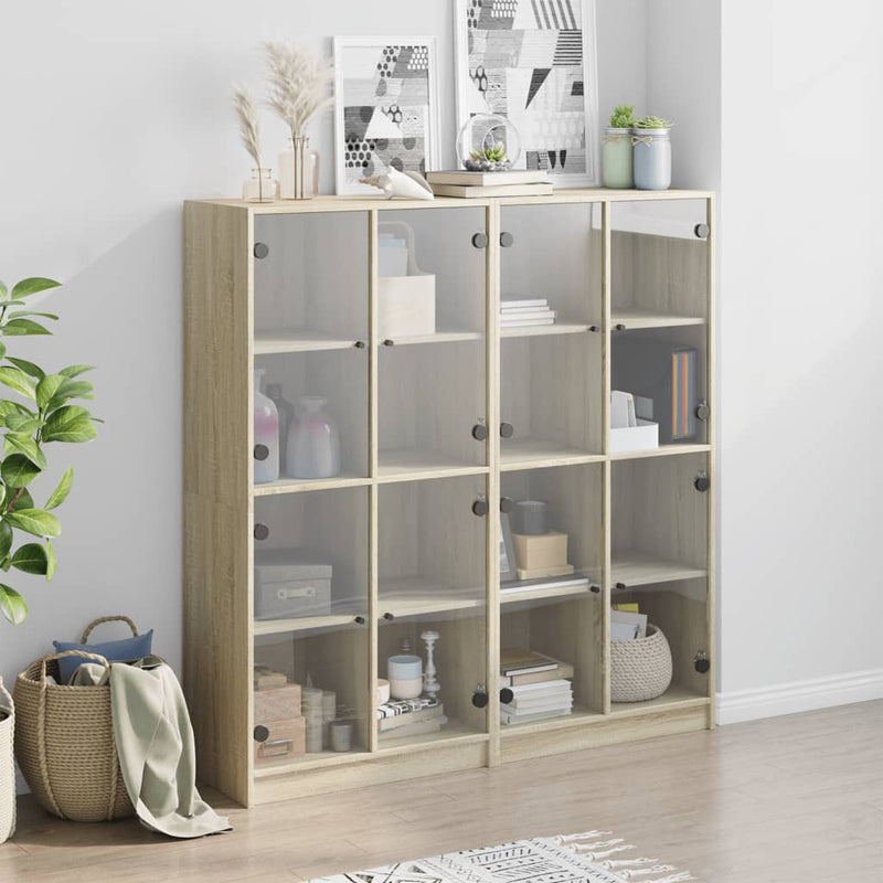 Bookcase with Doors Sonoma Oak 136x37x142 cm Engineered Wood