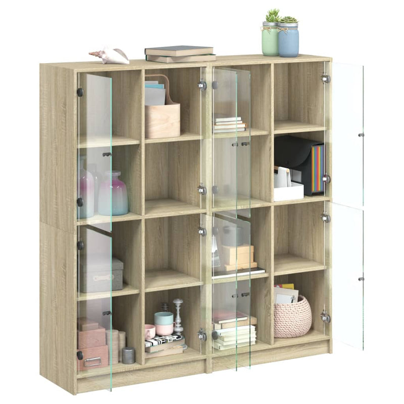 Bookcase with Doors Sonoma Oak 136x37x142 cm Engineered Wood