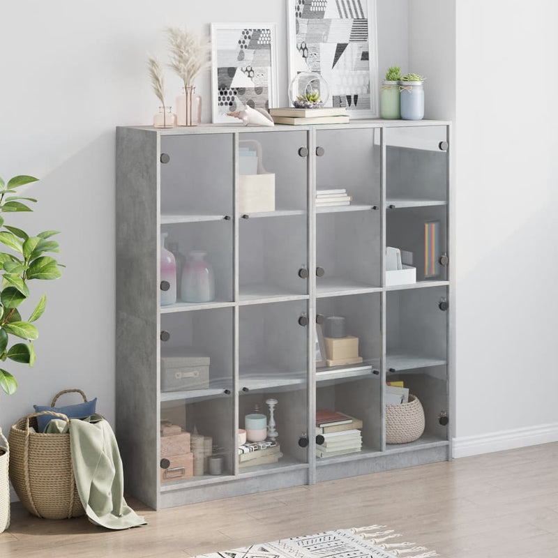 Bookcase with Doors Concrete Grey 136x37x142 cm Engineered Wood