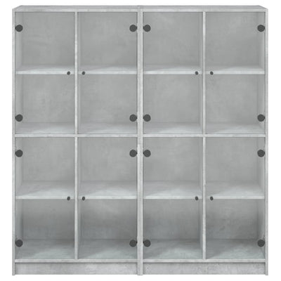 Bookcase with Doors Concrete Grey 136x37x142 cm Engineered Wood