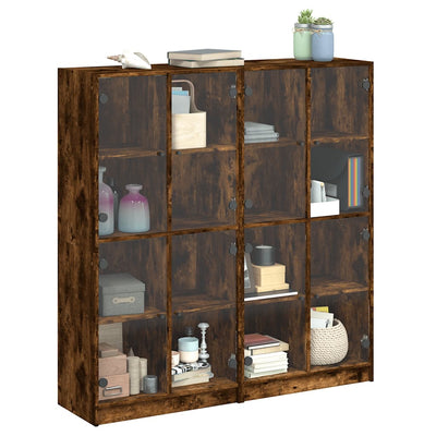 Bookcase with Doors Smoked Oak 136x37x142 cm Engineered Wood