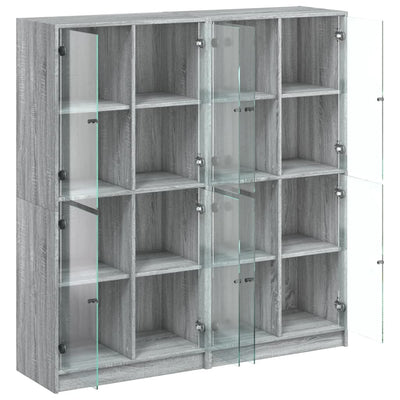 Bookcase with Doors Grey Sonoma 136x37x142 cm Engineered Wood