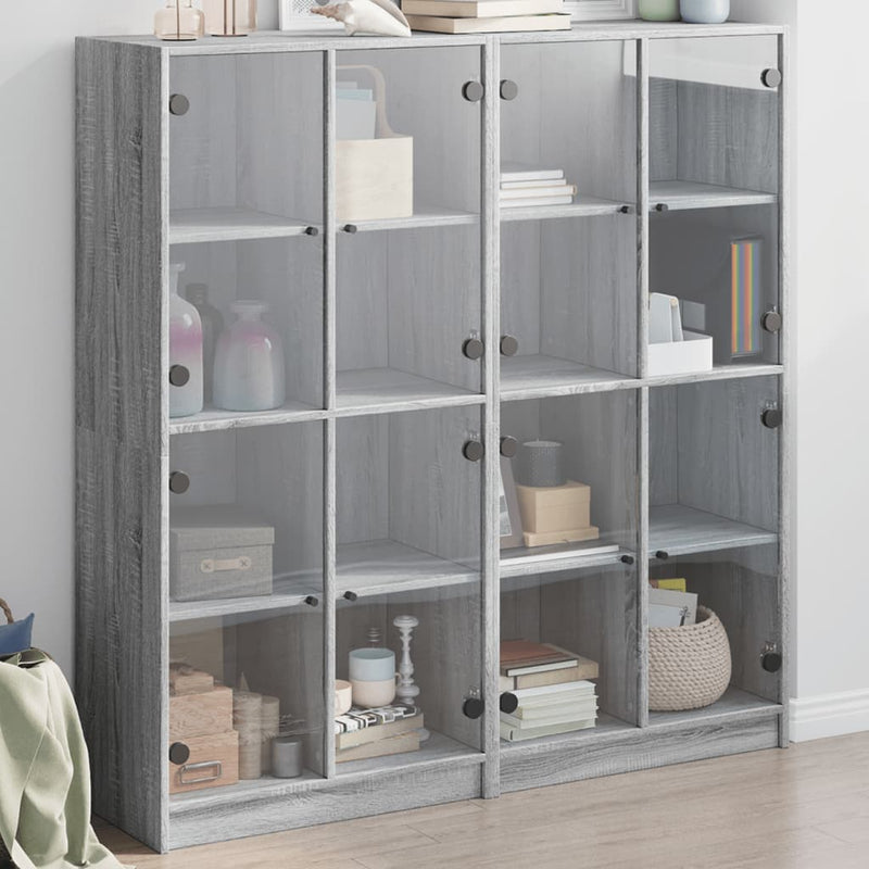 Bookcase with Doors Grey Sonoma 136x37x142 cm Engineered Wood