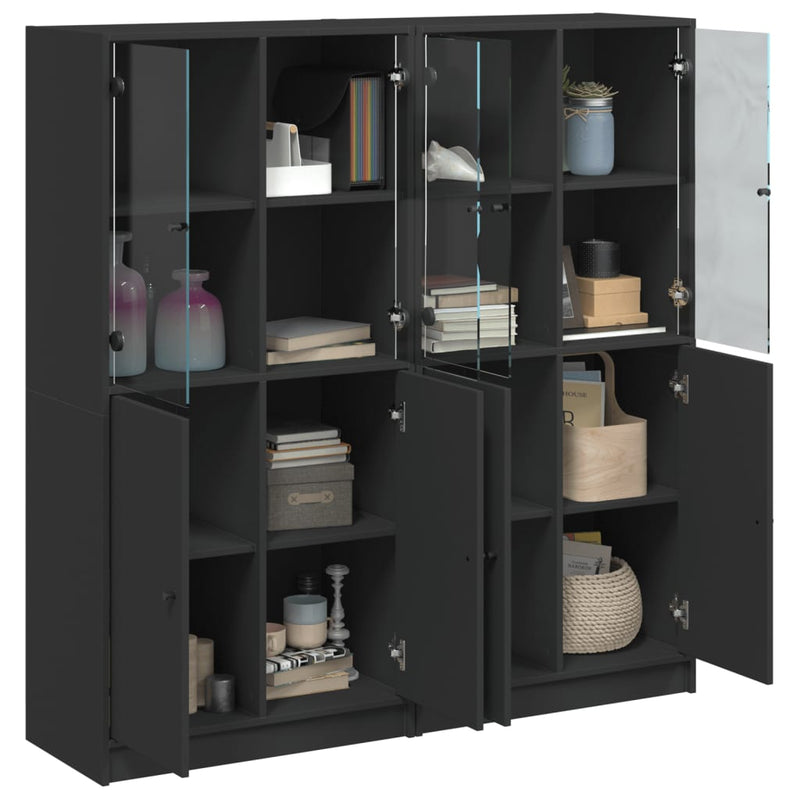 Bookcase with Doors Black 136x37x142 cm Engineered Wood