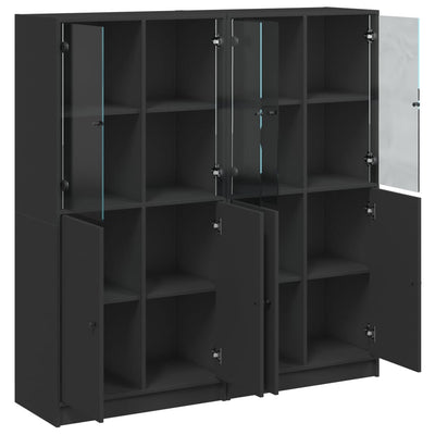 Bookcase with Doors Black 136x37x142 cm Engineered Wood